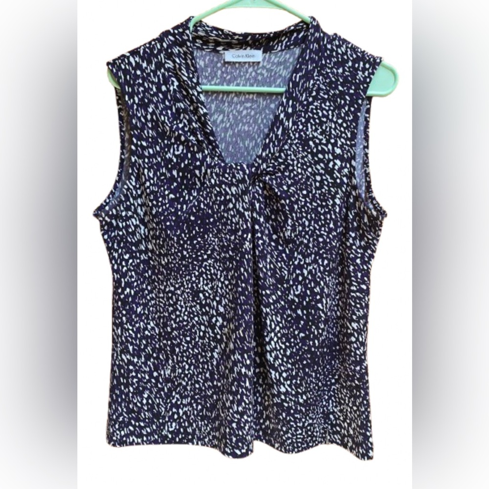 Calvin Klein CK Women's Geometric Twist Knot V-Neck Sleeveless Top L 12-14 - Picture 3 of 15